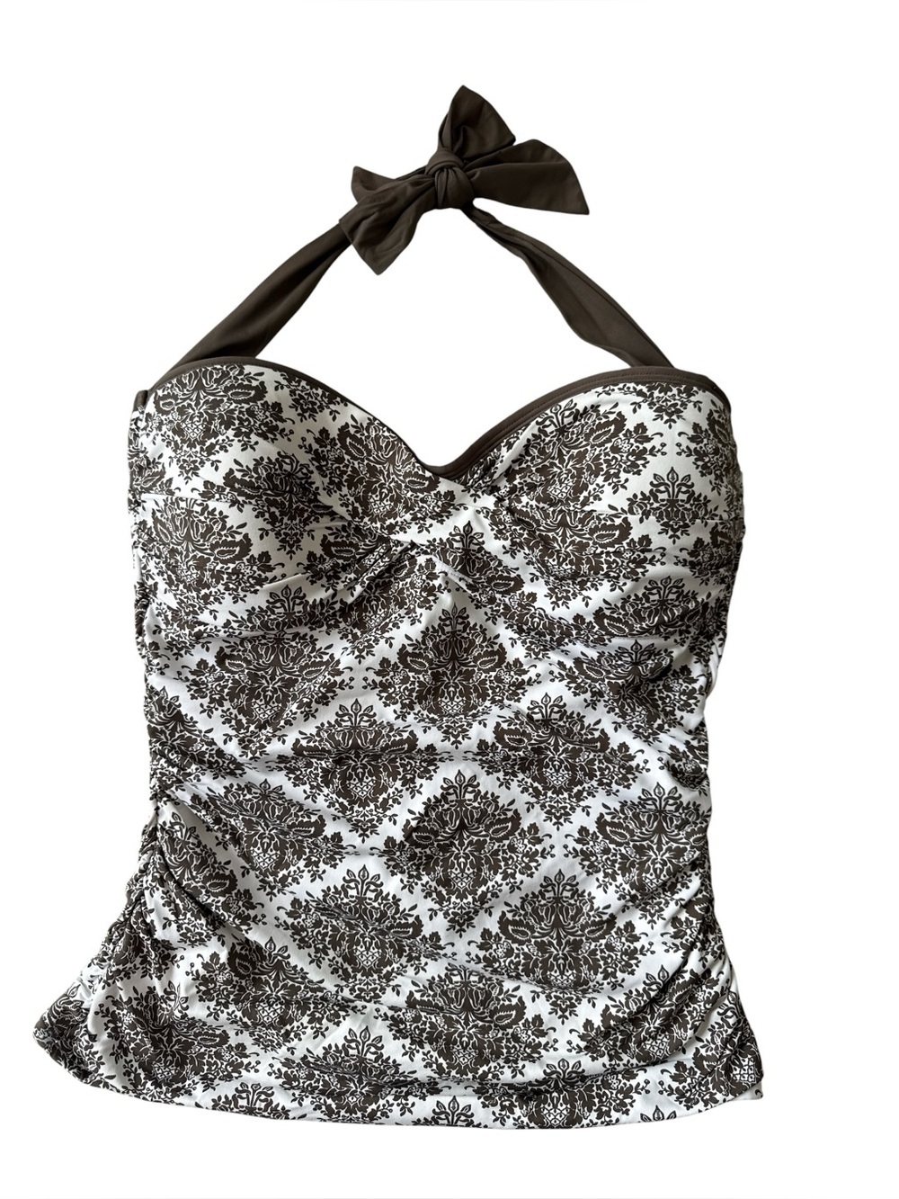 Tommy Bahama Halter Tankini Top Brown Cream Floral Ruched Side Size M